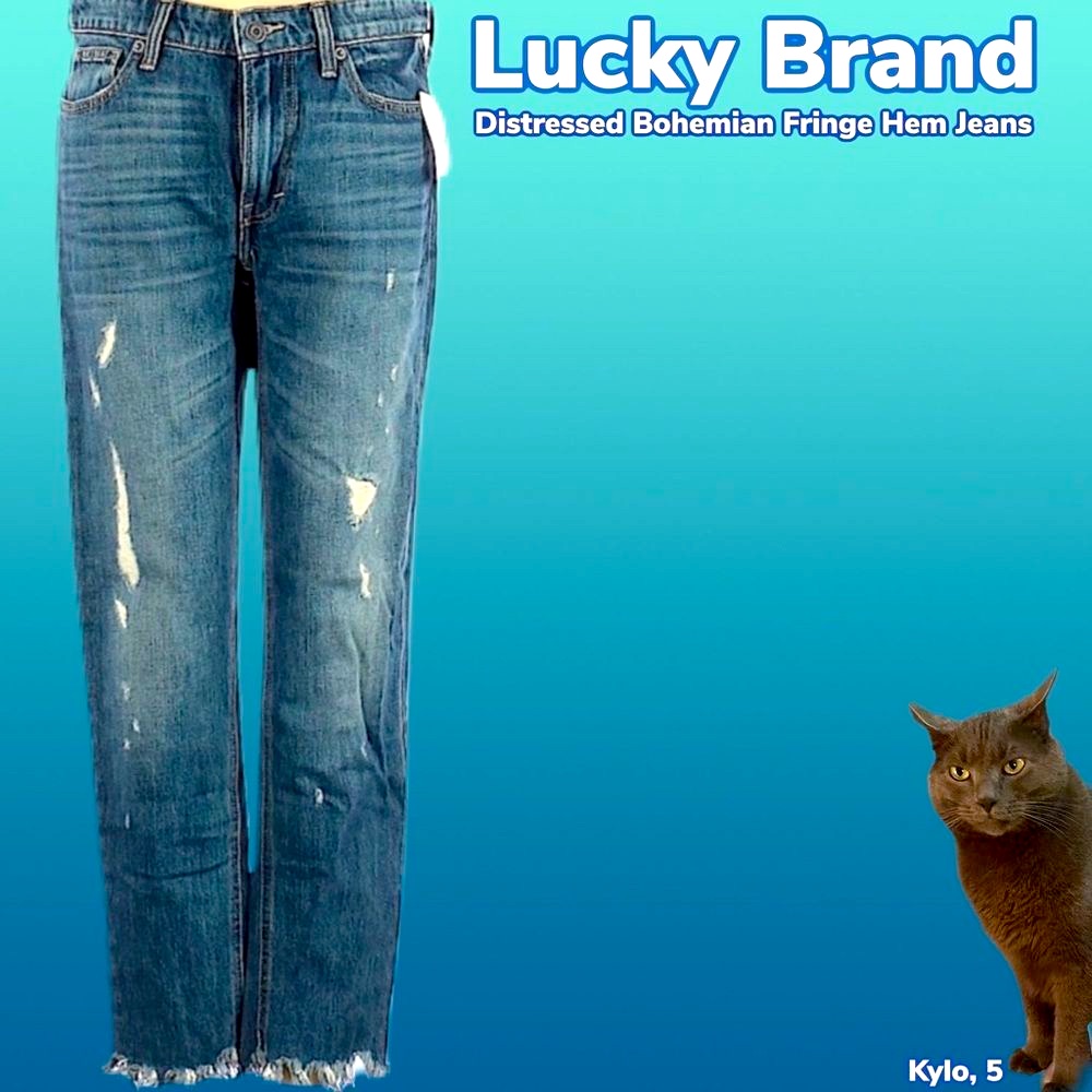 Nwt 89 Lucky Brand  Bohemian  Fringe Hem Distressed Jeans  Size 00